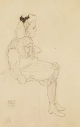 Zittend meisje met een strik in haar haar, 1909
