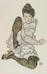 Zittende vrouw met opgetrokken benen, 1917