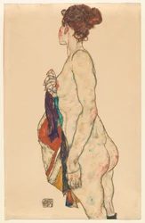 Staande naakt met een patroonjas, 1917