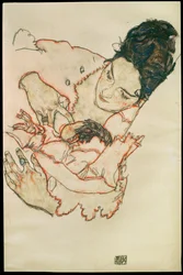 Stillende Mutter - Verzorgende moeder ... (aquarel en zwart krijt)