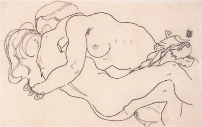 Twee omhelzende vrouwelijke naakten, 1918