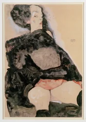 Vrouw in het zwart (gouache, aquarel en potlood)