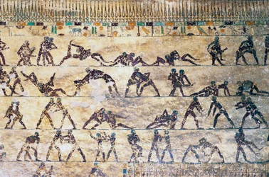 Gevechtsscènes, muurschildering, graf van Kethi, necropolis van Beni Hasan, Egypte, Egyptische beschaving, Middenrijk, XIIe dynastie