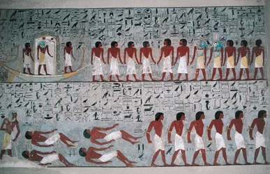 Egypte, Luxor, Vallei der Koningen, Graf van Horemheb, muurschildering