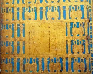 Egyptische oudheid: details van de baldakijnkist. Schat van Toetanchamon