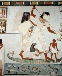 Menna en zijn familie vissen en jagen in de moerassen van de Nijl (detail)