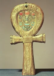 Spiegelkoker in de vorm van een ankh, uit het graf van Toetanchamon, Nieuwe Rijk, ca. 1370-52 v.Chr.