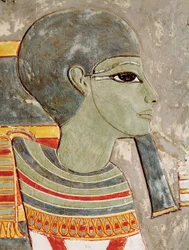 Geschilderd reliëf van god Ptah in de Vallei der Koningen, uit het graf van Horemheb