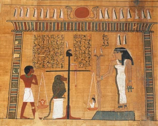Papyrus van het Dodenboek: de overledene voor het hof van Osiris