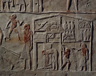 Paviljoen voor hoge officier of opperbevelhebber, reliëf, Graf van Horemheb, Saqqara, Egyptische beschaving, Nieuwe Rijk, Dynastie XVIII
