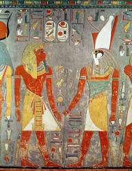 Reliëf met Horemheb (ca. 1323-1295 v.Chr.) voor Horus, uit zijn graf, Nieuwe Koninkrijk