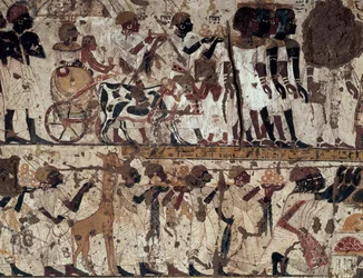 Hulde aan de Nubische adel van koning Toetanchamon, graf van Huy, Qurnet Murai, Thebaanse Necropolis (Unesco Werelderfgoedlijst)