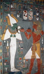 Muurschildering, Graf van Sennedjem, Vallei der Koningen, Luxor, Thebe (UNESCO Werelderfgoed)