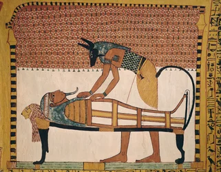 Anubis verzorgt de mummie van Sennedjem, uit het graf van Sennedjem, Het Werkersdorp, Nieuwe Rijk