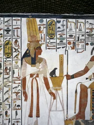 Egypte, Thebe, Luxor, Vallei der Koninginnen, Graf van Nefertari, Bijlage bij voorportaal, Muurschilderingen, Koningin voor goddelijke schrijver Thoth
