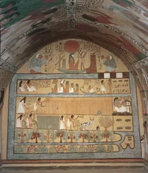 Oogstscène op de oostmuur, uit het graf van Sennedjem, het arbeidersdorp, Nieuwe Rijk