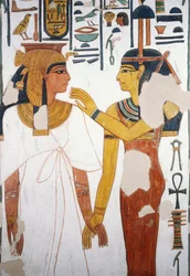 Nefertari ontmoet de godin Isis, fresco, noordelijke gevel van de vierde pilaar, grafkamer, graf van Nefertari (QV66), Vallei der Koninginnen, Thebe (Unesco Werelderfgoedlijst)