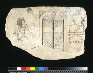 Ostracon, Nieuwe Koninkrijk, c.1295-c.1186 v.Chr. (beschilderde kalksteen)