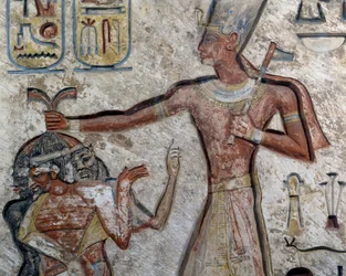 Ramesses II houdt gevangenen bij hun haar vast, Detail, Egyptische beschaving, Nieuwe Koninkrijk, Dynastie XIX