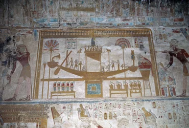 Heilige boot, bas-reliëf, kapel van Osiris, Tempel van Seti I