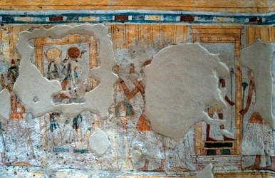 Egyptische oudheid: voorstelling van Shuroy en zijn vrouw die de god Thot en de godin Ra aanbidden
