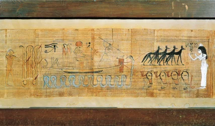 Heruben papyrus, godheid op de zonneboot van Seth
