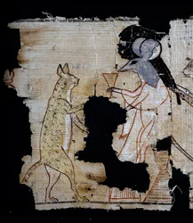 Papyrus met satirische scène, ca. 1100 v.Chr., daterend uit het bewind van Ramses IX, detail (detail)