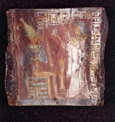 Interieur van de Sarcofaag van de Zangeres, Toarnemiherti, die de Overledene toont die Wierook aanbiedt aan de Gezeten Osiris, Derde Tussenperiode
