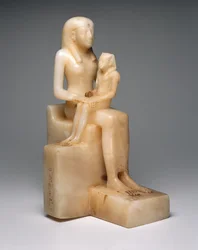 Pepy II en zijn moeder koningin Meryreankhnes, mogelijk uit Saqqara, Oude Rijk (calciet)