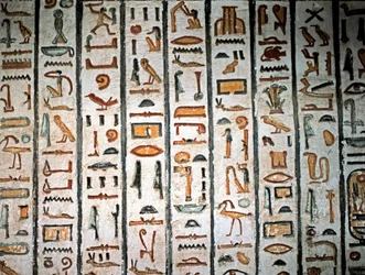 EGYPTIKAANSE KUNST: Hiëroglief. Uit het graf van Sethi I in de Vallei der Koningen. (fresco)