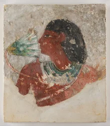 Schilderij van een man die een lotusbloem ruikt, ca. 1479-1390 BCE (kalksteen, gesso, pigment)