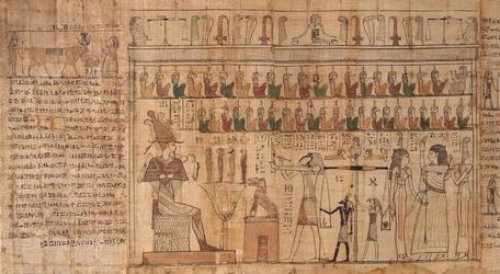 Tsekhons boek van de doden (detail), het wegen van zielen (psychostasis), -664 tot -332