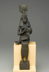 Zittende beeldje van Isis met Horus (brons)