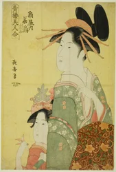Hanaogi van de Ogiya, uit de serie "Schoonheden van de plezierwijken (Seiro bijin awase)"