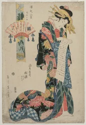De courtisane Aizome van de Ebiya uit de serie Acht Zichten van het Verhaal van Genji, ca. eind 1800s