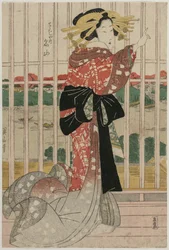 De Courtisane Meizan van de Chojiya op een Balkon met Uitzicht op de Sumida-rivier, ca. begin of midden 1820s