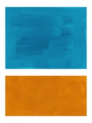 Kleurblokken in blauwgroen en oranje