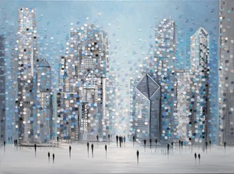 Stadsgezicht met stippels, blauw