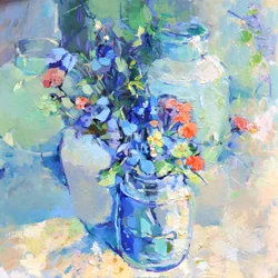 Kleurrijke vazen met bloemen