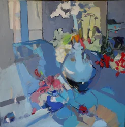 Levendig blauw bloemstilleven