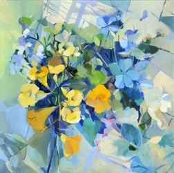 Geel en blauw boeket