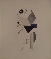 Sterke man. Beeldje voor de opera Overwinning op de zon door A. Kruchenykh, 1920-1921