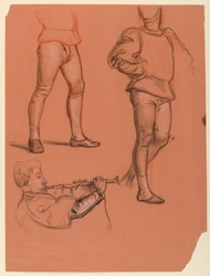 Tekening, details van mannelijke figuren, ca. 1885