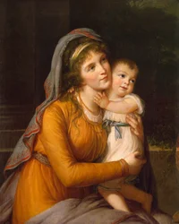 Portret van Barones Anna Sergeyevna Stroganova 1765-1824 met haar zoon, c. 1800