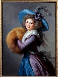 Portret van Madame Mole Reymond (1759-1833), actrice van de Italiaanse Comedie Ze draagt een hoed met veren en draagt een mouw.
