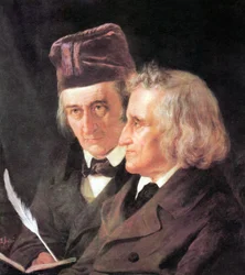 Grimm broers: Jacob (1785-1863) en Wilhelm (1786-1859) schilderij door Elisabeth Jerichau-Baumann