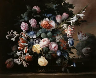 Stilleven van zomerbloemen met rozen, primula
