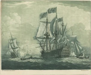 Scheepvaartscène met oorlogsschip, 1720s