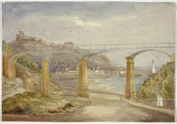 Scarborough (recto), en schets van huis met moeder en kinderen (verso)