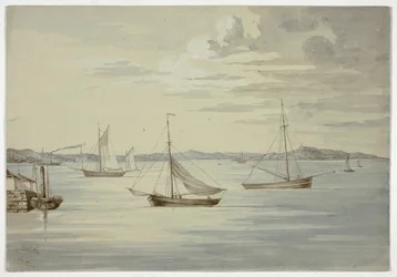 Uitzicht op Inchkeith en de Firth of Forth-eilanden vanaf Granton